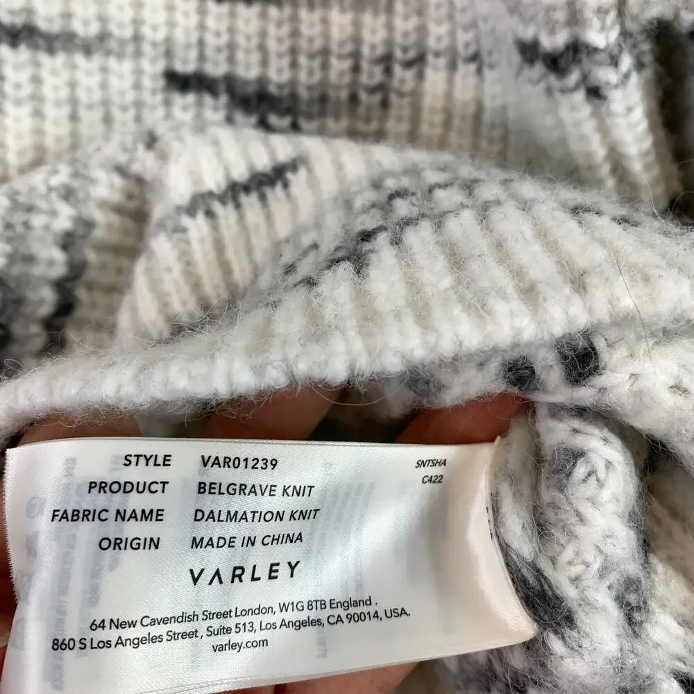 Varley Belgrave Mock Neck Ruffle Balloon Sleeve Knit Sweater Dalmation Large